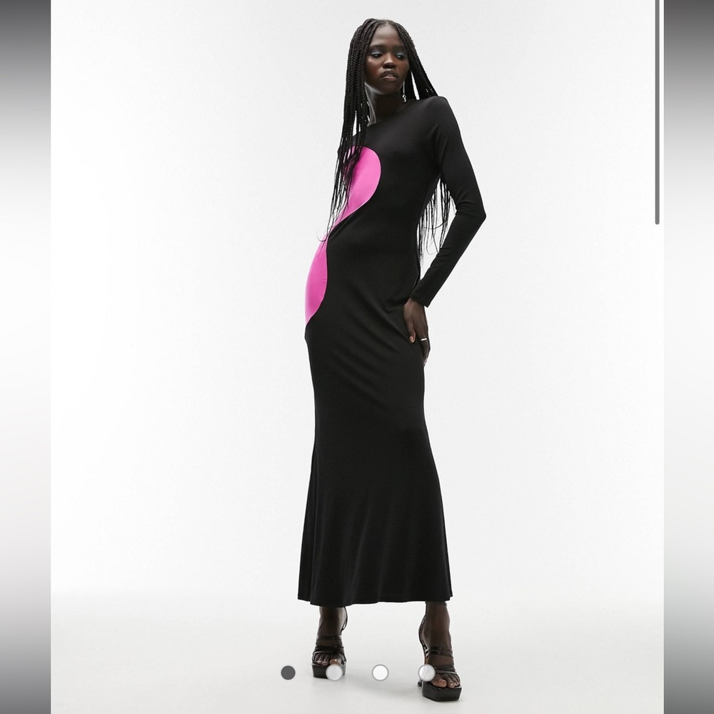 Topshop color block swirl jersey maxi in black and pink